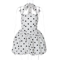 Halter Print Polka Dot Mini Dress Women Fashion Off-Shoulder Sleeveless Backless High Waist A-Line Club Party Dress