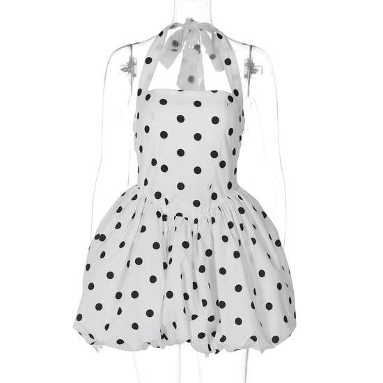 Halter Print Polka Dot Mini Dress Women Fashion Off-Shoulder Sleeveless Backless High Waist A-Line Club Party Dress Halter Print Polka Dot Mini Dress Women Fashion Off-Shoulder Sleeveless Backless High Waist A-Line Club Party Dress
