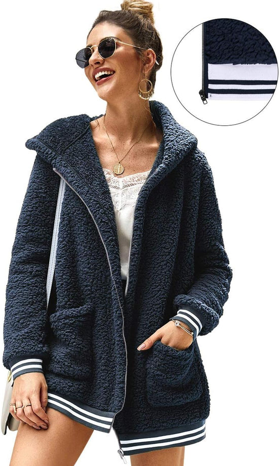 Cardigan for Women Oversized Fuzzy Fleece Long Sleeve Open Front Hooded Jacket Coat Winter Outwear with Pockets Cardigan for Women Oversized Fuzzy Fleece Long Sleeve Open Front Hooded Jacket Coat Winter Outwear with Pockets
