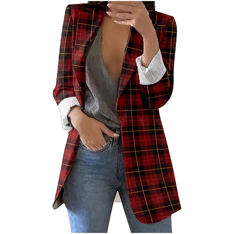 2023 Clearance Plaid Blazer Jackets for Women,Womens Casual Blazers Open Front Long Sleeve Lapel Collar Work Office Jacket,Blazers