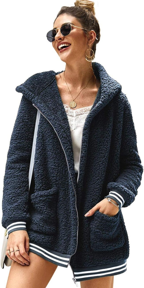 Cardigan for Women Oversized Fuzzy Fleece Long Sleeve Open Front Hooded Jacket Coat Winter Outwear with Pockets Cardigan for Women Oversized Fuzzy Fleece Long Sleeve Open Front Hooded Jacket Coat Winter Outwear with Pockets