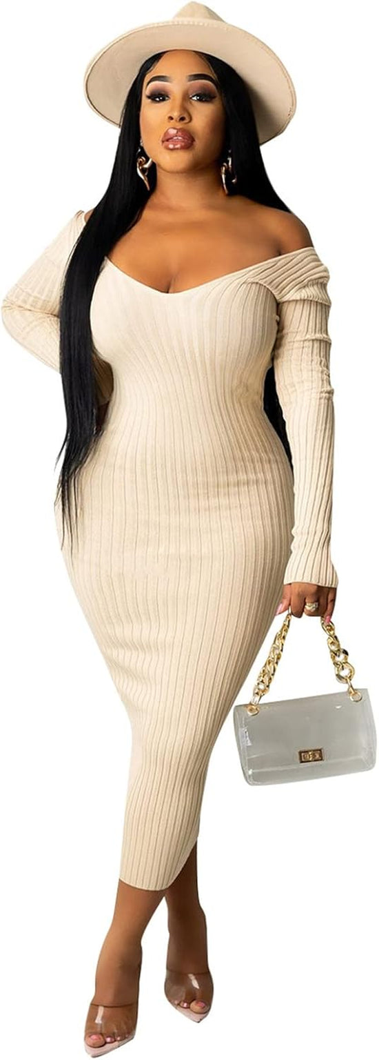 Women'S Long Sleeve Ribbed Knit Casual Bodycon Mini Dress Fall Pullover Sweater Dresses Beige Women'S Long Sleeve Ribbed Knit Casual Bodycon Mini Dress Fall Pullover Sweater Dresses Beige