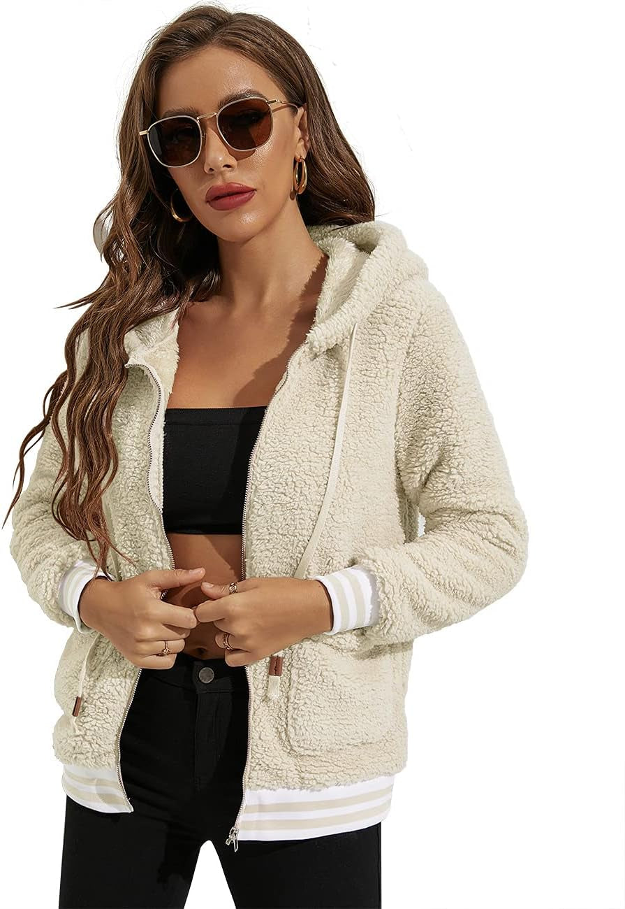 Cardigan for Women Oversized Fuzzy Fleece Long Sleeve Open Front Hooded Jacket Coat Winter Outwear with Pockets