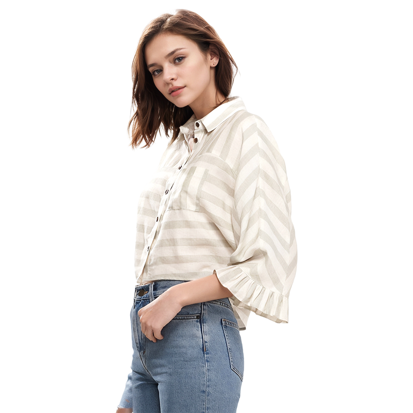 Women's Button Down Cropped Shirt In Sage-2