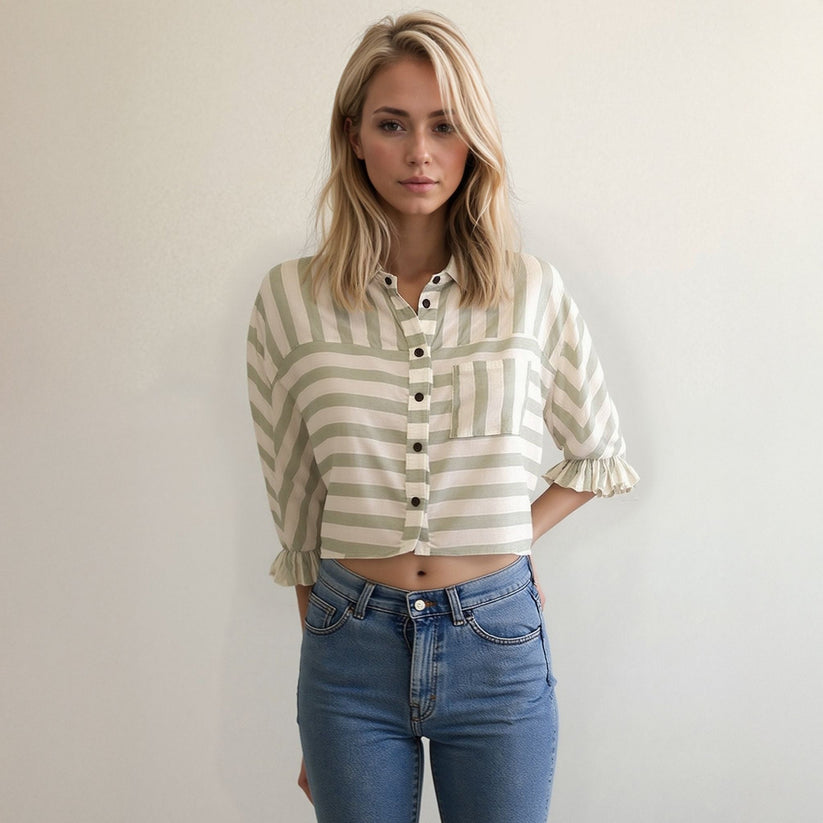 Women's Button Down Cropped Shirt In Sage-0