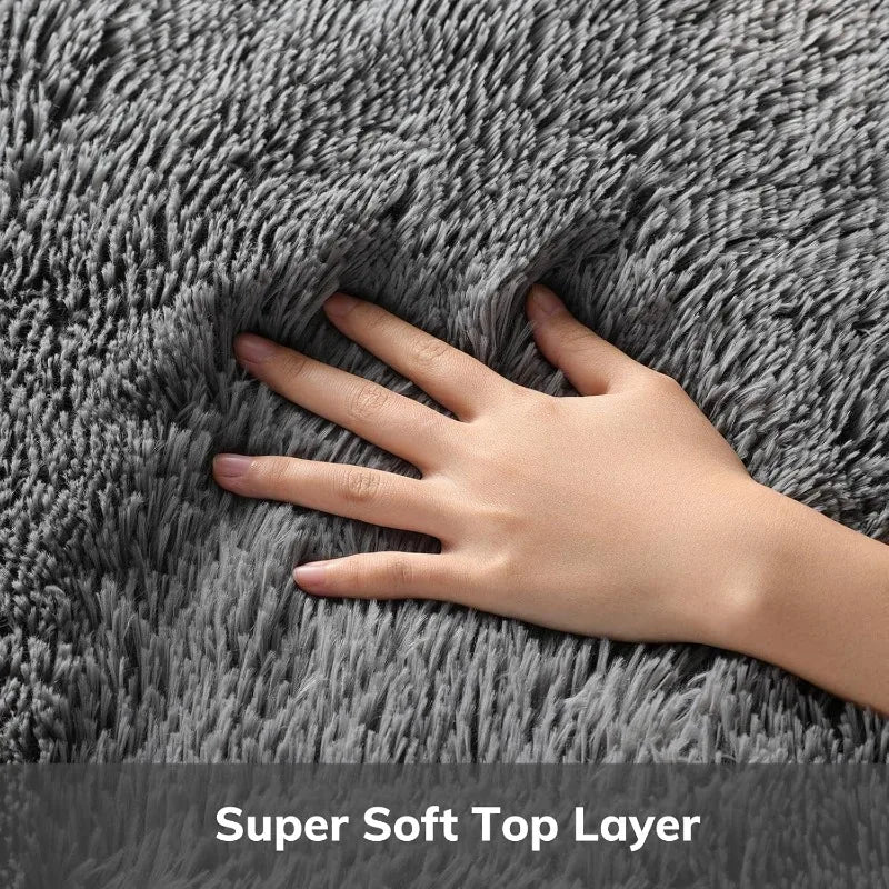 Grey Fuzzy Plush Soft Area Rug, Shaggy Carpets for Bedroom, Kids Boys Girls Dorm Nursery