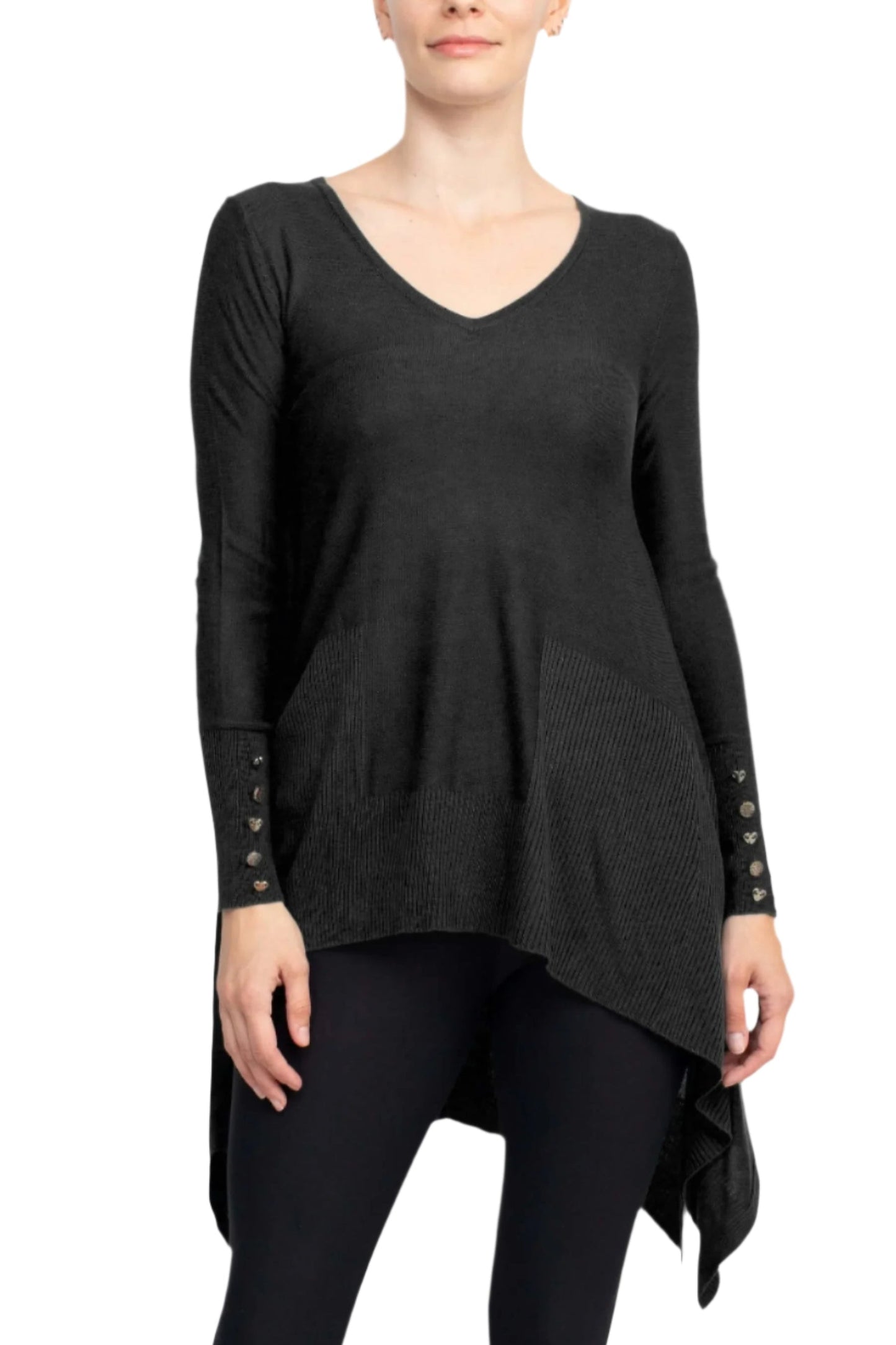 Cupio V-Neck Long Sleeve High Low Hem Knit Top-4