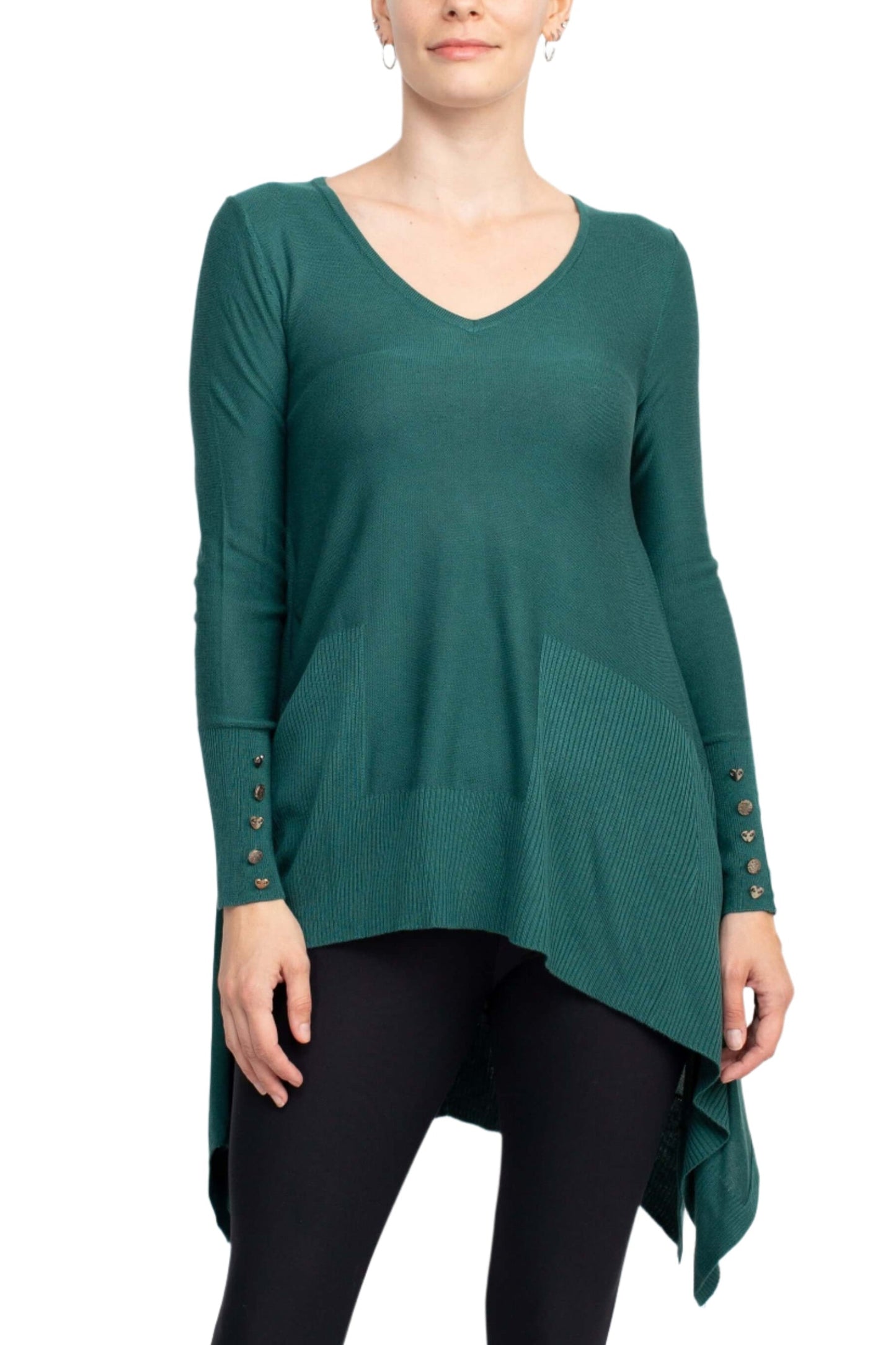 Cupio V-Neck Long Sleeve High Low Hem Knit Top-6