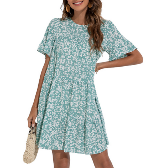 Womens A Line Floral Dress with Ruffle Sleeves Womens A Line Floral Dress with Ruffle Sleeves