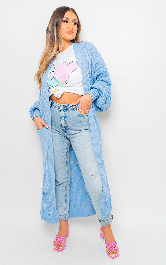 Chunky Knitted Balloon Sleeve Long Maxi Cardigan-0 Chunky Knitted Balloon Sleeve Long Maxi Cardigan-0