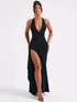 Deep V Neck Thigh High Split Maxi Dress Women Halter Sleeveless Backless Bodycon Club Party Sexy Long Dress New