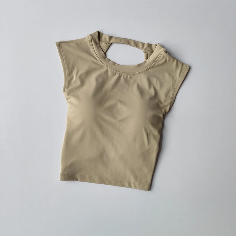 Sexy short backless fixed chest pad sports T-shirt vest women's tight quick drying sleeveless yoga top