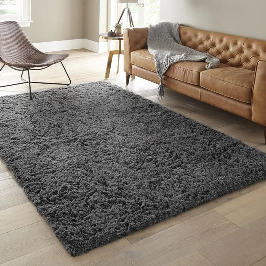 Grey Fuzzy Plush Soft Area Rug, Shaggy Carpets for Bedroom, Kids Boys Girls Dorm Nursery