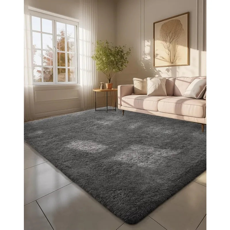 Grey Fuzzy Plush Soft Area Rug, Shaggy Carpets for Bedroom, Kids Boys Girls Dorm Nursery