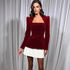 Velvet Spliced Mini Dress Women Square Neck Long Sleeve Gowns High Waist Elegant Dresses Autumn Winter Lady New Chic Party Dress