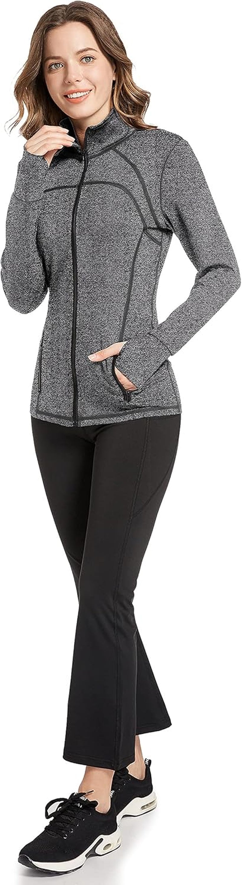 Women'S Full Zip Jacket, Workout Running Sports Casual Jacket with Pockets with Thumb Holes (888-6-88, L)