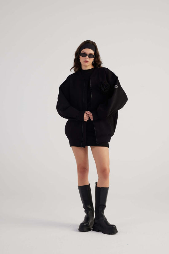 Black Oversized Bomber Jacket | Black Bomber Jacket Women's Large