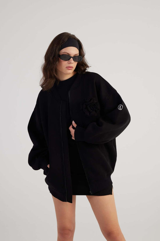 Black Oversized Bomber Jacket | Black Bomber Jacket Women's Large