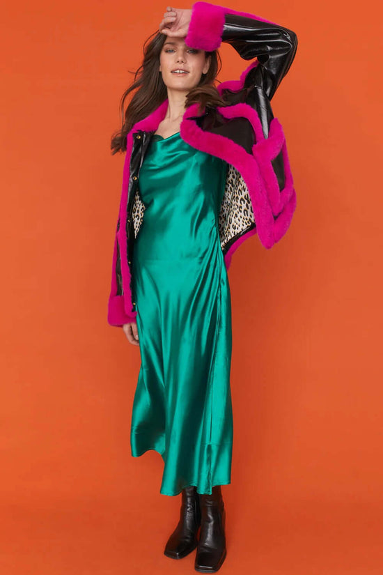 Black Pink Leather with Aviator Jacket | Women's Aviator Jacket