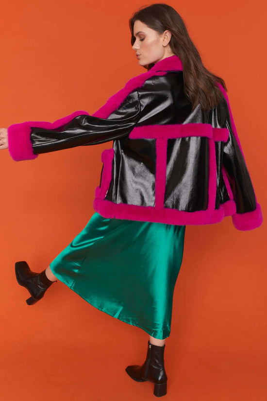 Black Pink Leather with Aviator Jacket | Women's Aviator Jacket