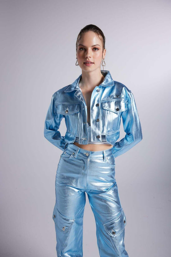 Blue Glossy Millen Cropped Jacket | Electric Blue Faux Leather Jacket
