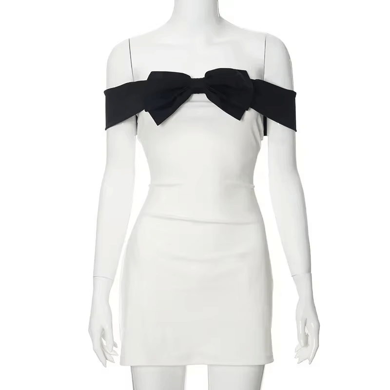 Bow Splice Mini Dress for Women | High Waist Sexy Off-Shoulder Dresses 