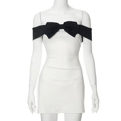Bow Splice Mini Dress for Women | High Waist Sexy Off-Shoulder Dresses 