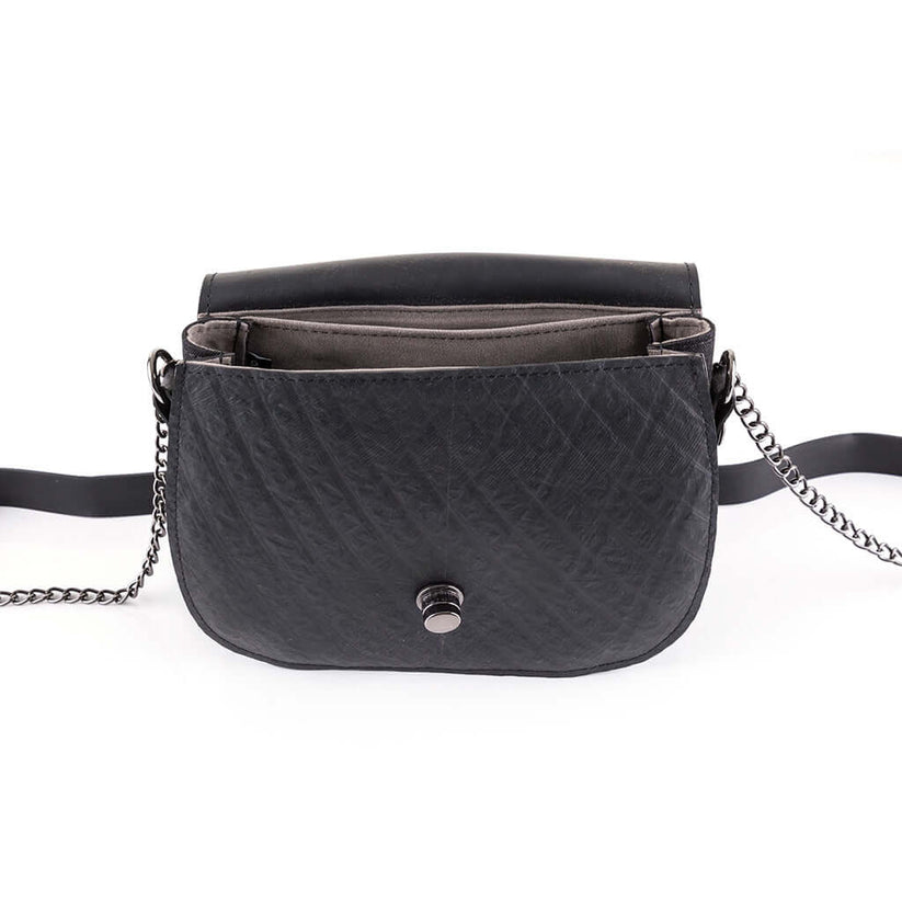  Classic Black Vegan Saddle Bag | Sustainable Vegan Handbag
