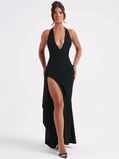 Deep V Neck Thigh High Maxi Dress Women | Club Party Sexy Long Dress 