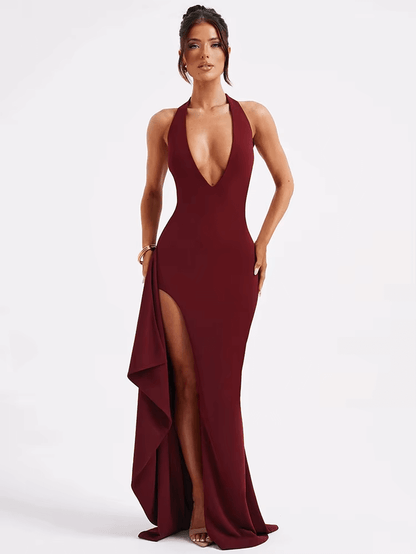 Deep V Neck Thigh High Maxi Dress Women | Club Party Sexy Long Dress 