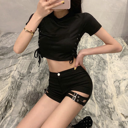 Double Buckle High Waist Shorts For Women | High Waist Tight Shorts
