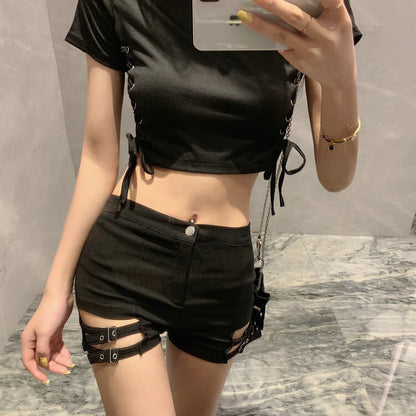 Double Buckle High Waist Shorts For Women | High Waist Tight Shorts