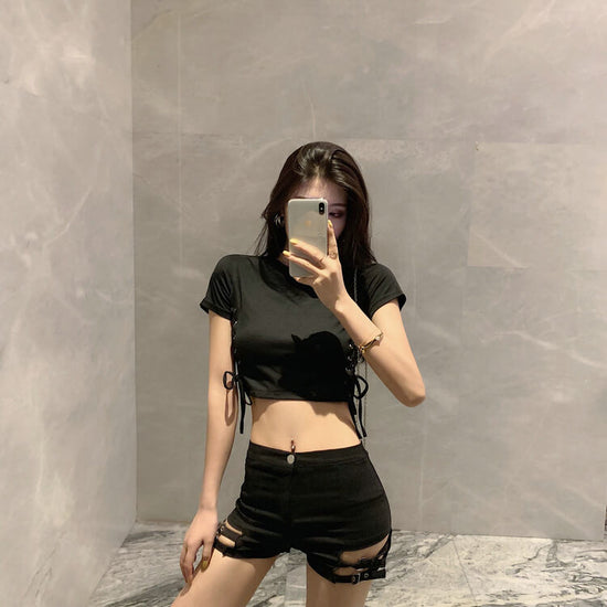 Double Buckle High Waist Shorts For Women | High Waist Tight Shorts
