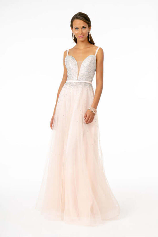Embellished Bodice Mesh A-Line Dress Strap Back | Strap Back Dress 