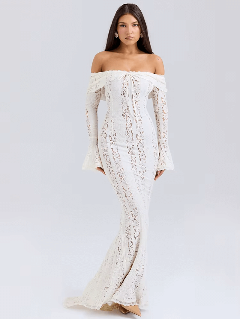 Floral Lace Off-Shoulder Maxi Dress for Women | Bodycon Club Party Dre Grace Wear Floral Lace Off-Shoulder Maxi Dress for Women | Bodycon Club Party Dre Grace Wear