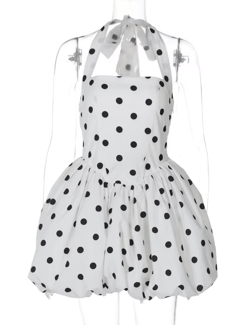 Halter Print Polka Dot Mini Dress | High Waist A-Line Club Party Dress