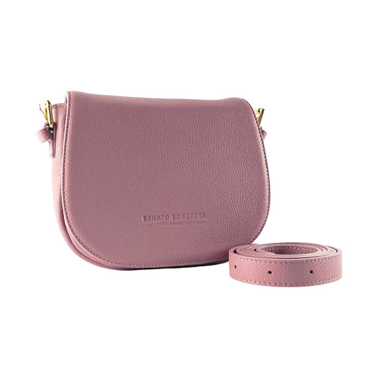 RB1002AZ | Borsa a Tracolla  in Vera Pelle Made in Italy con Tracolla removibile in pelle e attacchi con fibbie in metallo Oro Lucido - Colore Rosa Antico - Dimensioni: cm 26 x 20 x 10