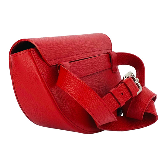 RB1027V | Borsa Donna a Bandoliera stondata in Vera Pelle Made in Italy. Tracolla removibile e regolabile in pelle. Accessori Nickel Lucido - Colore Rosso - Dimensioni: cm 25 x 15 x 9