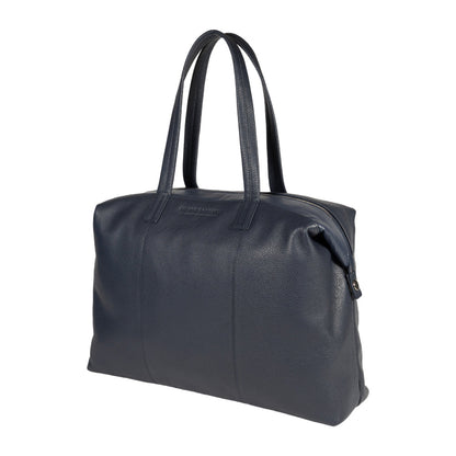 RB2004D | Shopping Bag Convertible to Trunk made of genuine full grain leather, dollar/light grain. Double handles. Blue color. Dimensions: 43 x 36 x 14 cm. Packaging: Non-Woven Fabric Bag.