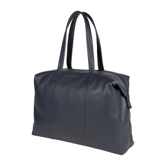 RB2004D | Shopping Bag Convertible to Trunk made of genuine full grain leather, dollar/light grain. Double handles. Blue color. Dimensions: 43 x 36 x 14 cm. Packaging: Non-Woven Fabric Bag.