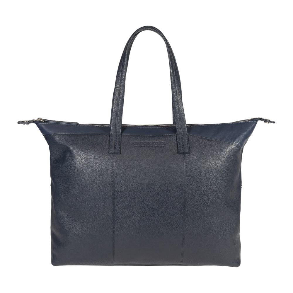 RB2004D | Shopping Bag Convertible to Trunk made of genuine full grain leather, dollar/light grain. Double handles. Blue color. Dimensions: 43 x 36 x 14 cm. Packaging: Non-Woven Fabric Bag.