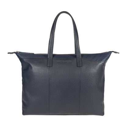 RB2004D | Shopping Bag Convertible to Trunk made of genuine full grain leather, dollar/light grain. Double handles. Blue color. Dimensions: 43 x 36 x 14 cm. Packaging: Non-Woven Fabric Bag.