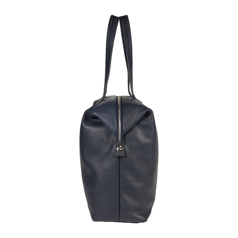RB2004D | Shopping Bag Convertible to Trunk made of genuine full grain leather, dollar/light grain. Double handles. Blue color. Dimensions: 43 x 36 x 14 cm. Packaging: Non-Woven Fabric Bag.