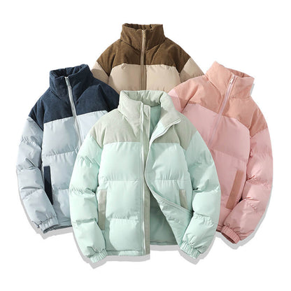 Stand Collar Cotton Padded Jacket | Contrast Color Winter Coat