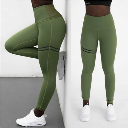 Striped Solid Color 9 Points Trousers | High Waist Yoga Pants For Women