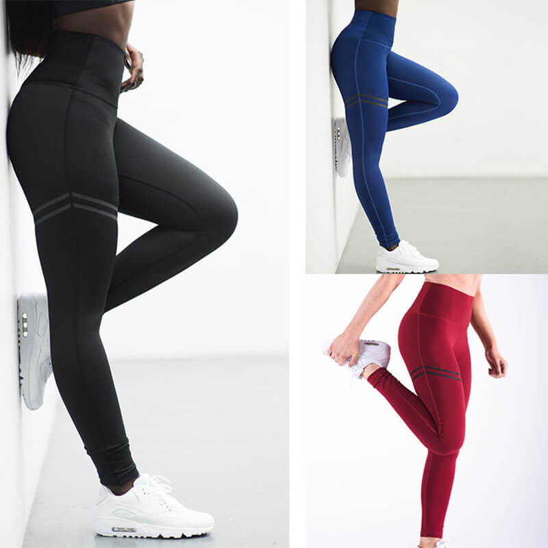 Striped Solid Color 9 Points Trousers | High Waist Yoga Pants For Women