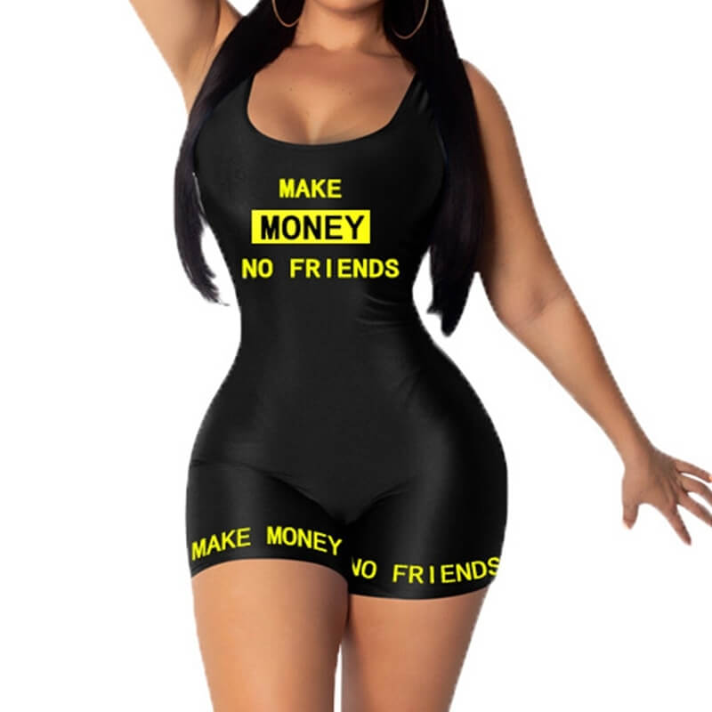 Summer Sleeveless Vest Letter Print Bodysuits | Women Sports Jumpsuit