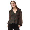 Women's V-neck Puff Sleeve Blouse in Leopard Hunt-1