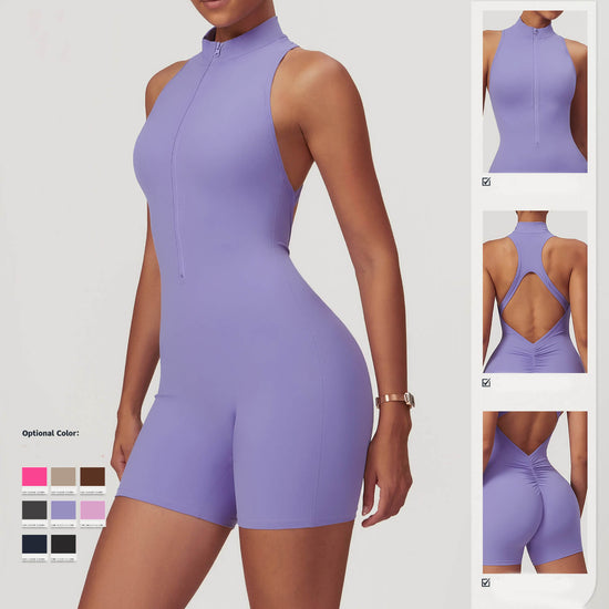Women’s Fitness Yoga Jumpsuit With Zipper | Backless Workout Bodysuit