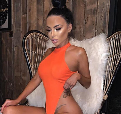 Women’s Halter Bodysuit | Sexy Neon Elastic Tank Jumpsuit 